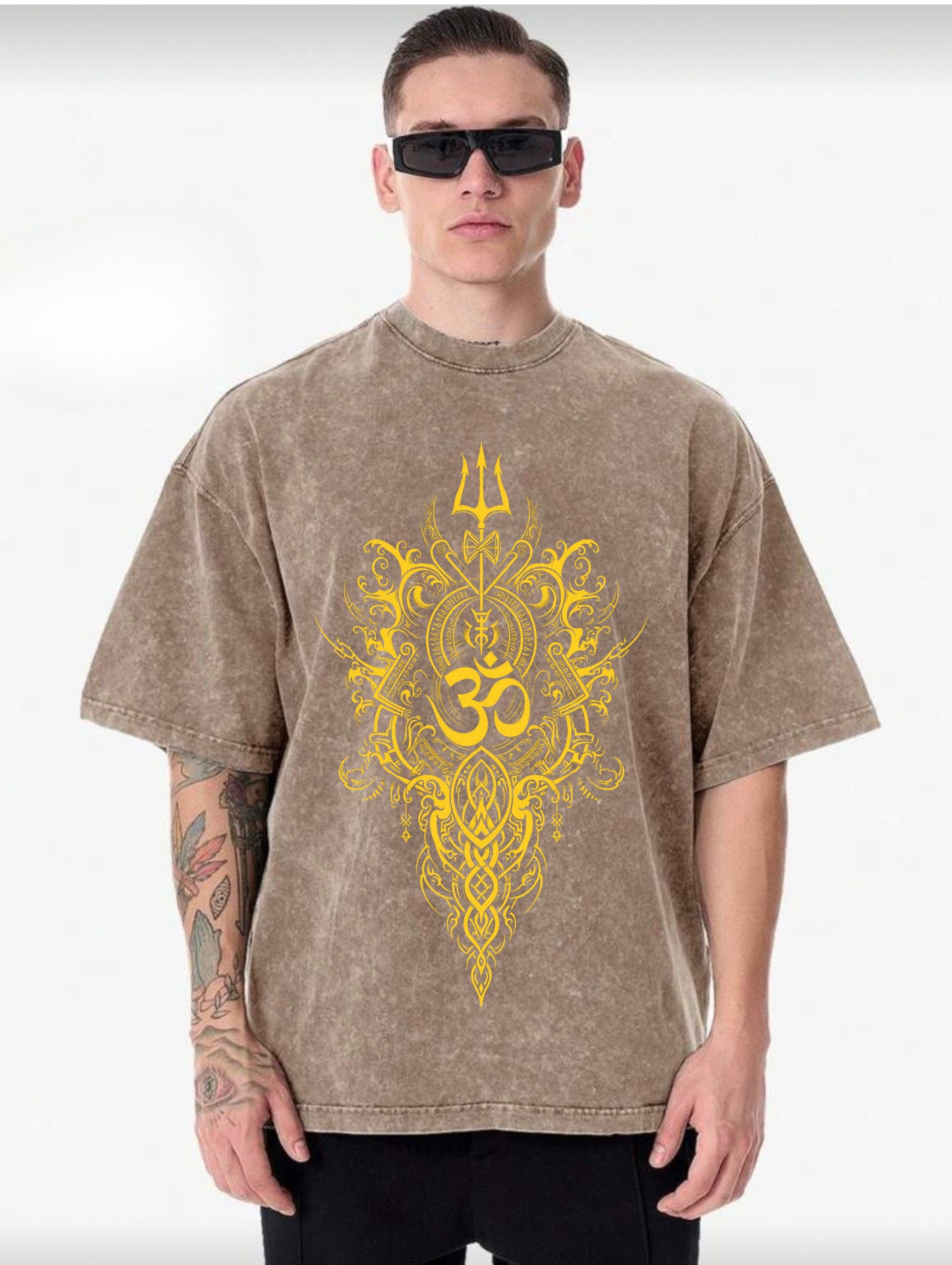 Acid washed T-shirt blessing God shiva
