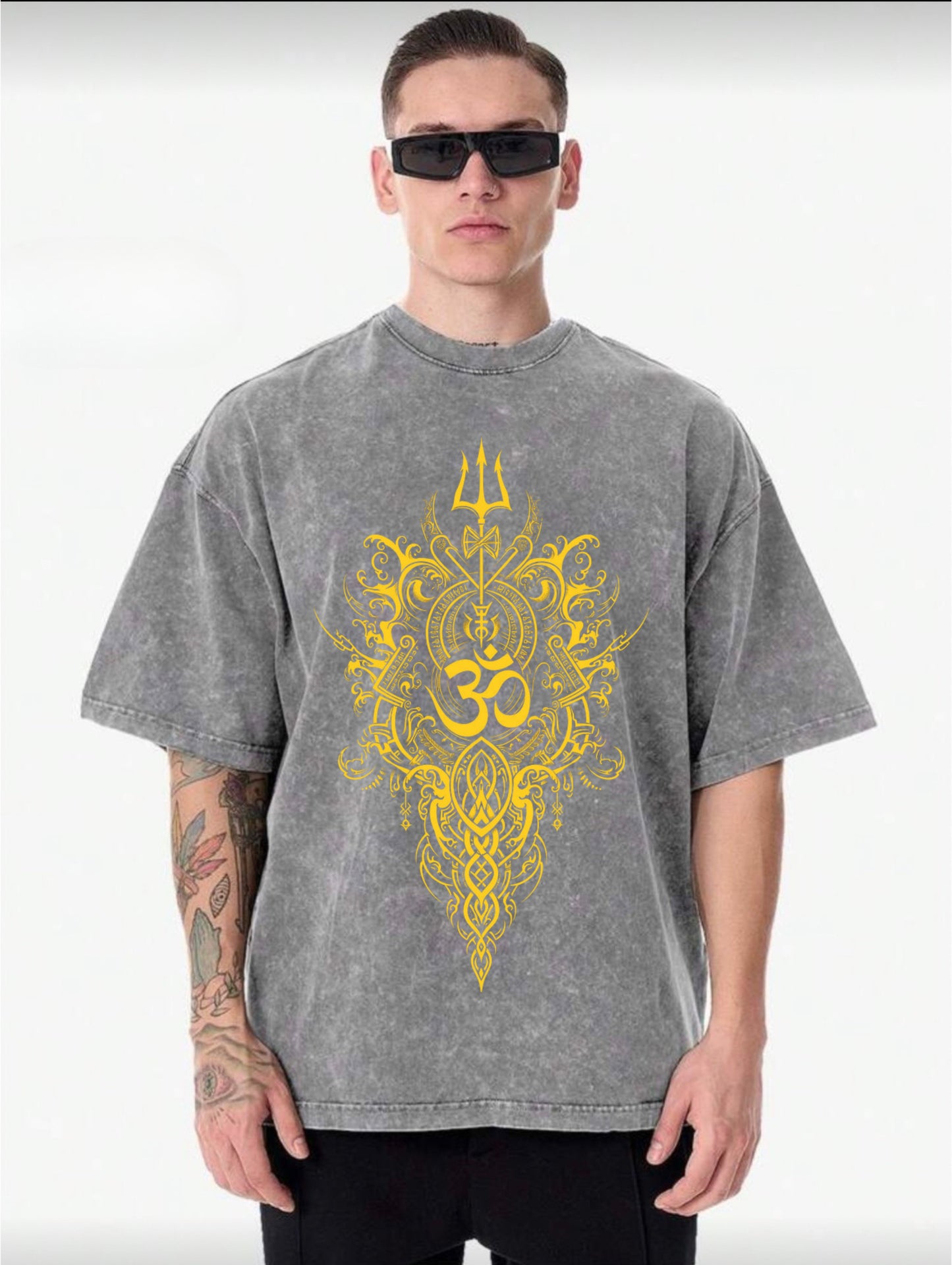 Acid washed T-shirt blessing God shiva